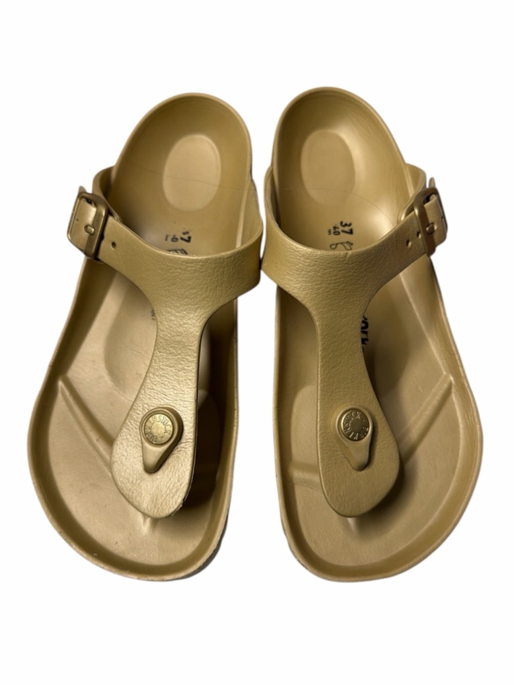 Birkenstock Gold T-strap Thong Sandals size 37 EUC